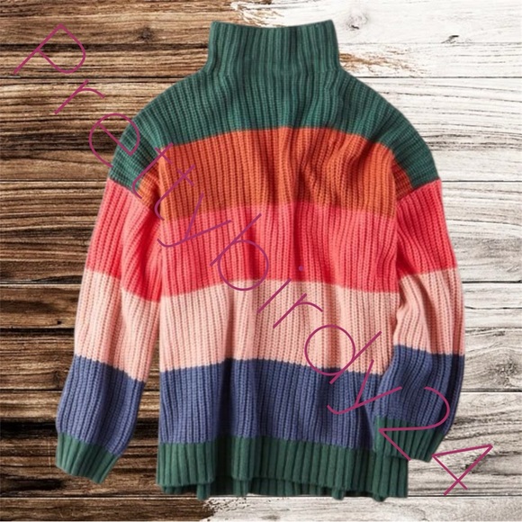 American Eagle Outfitters Sweaters - AEO Colorblock Stripe Knit Mock Neck Pullover Sweater